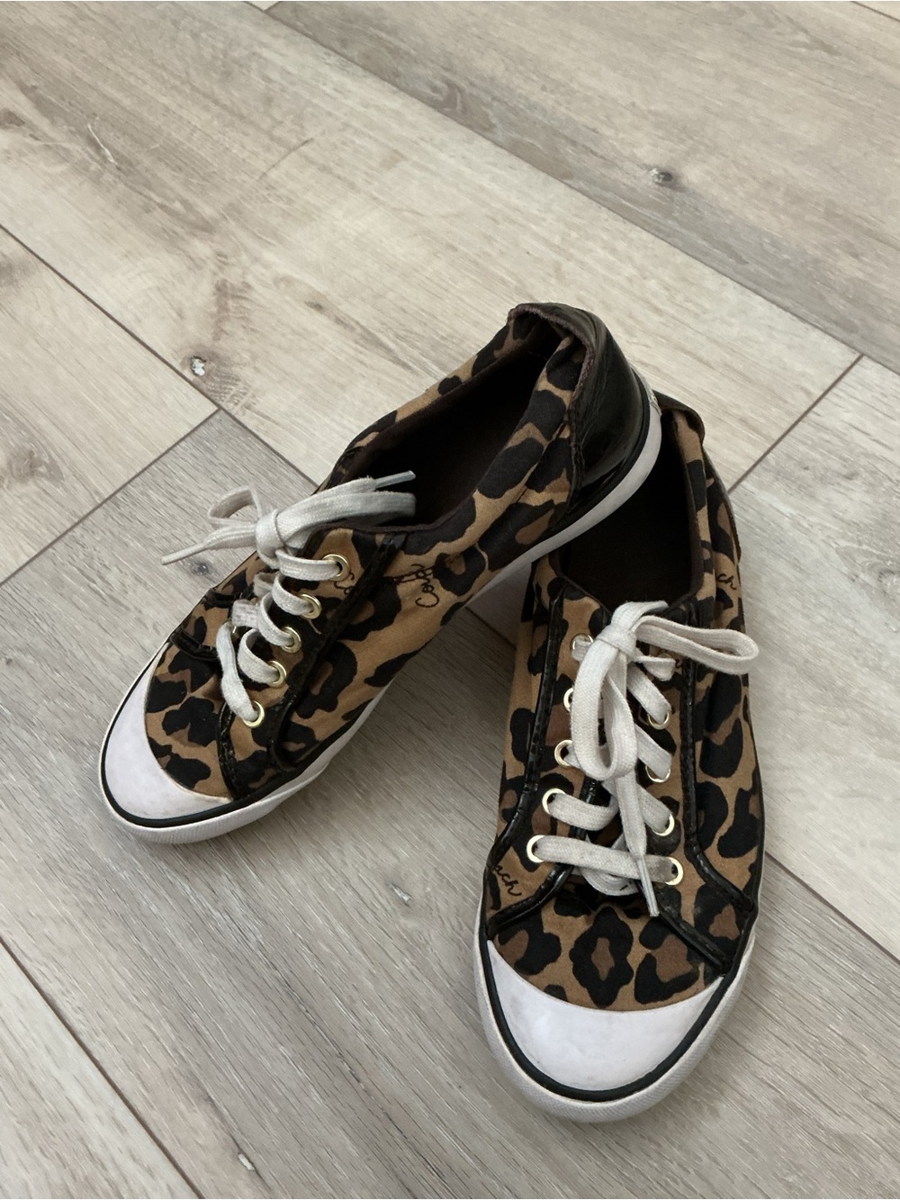 Coach Leopard Print Low-Top Sneakers in Brown and Black - Picture 2 of 6